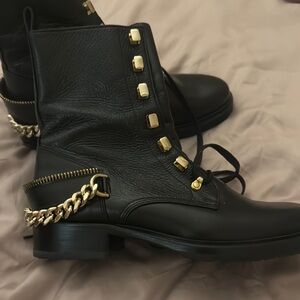 Elegant Black Lanvin Boots with Gold Chains
